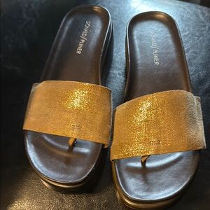 Donald J. Pliner Gold Sandals Minimalist Slip-On